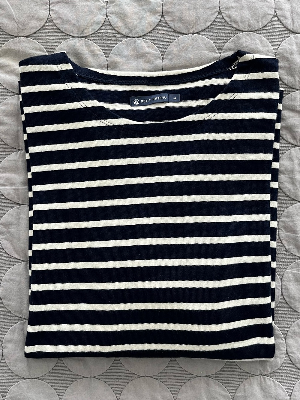 Petit Bateau Navy & White Striped Boatneck Top